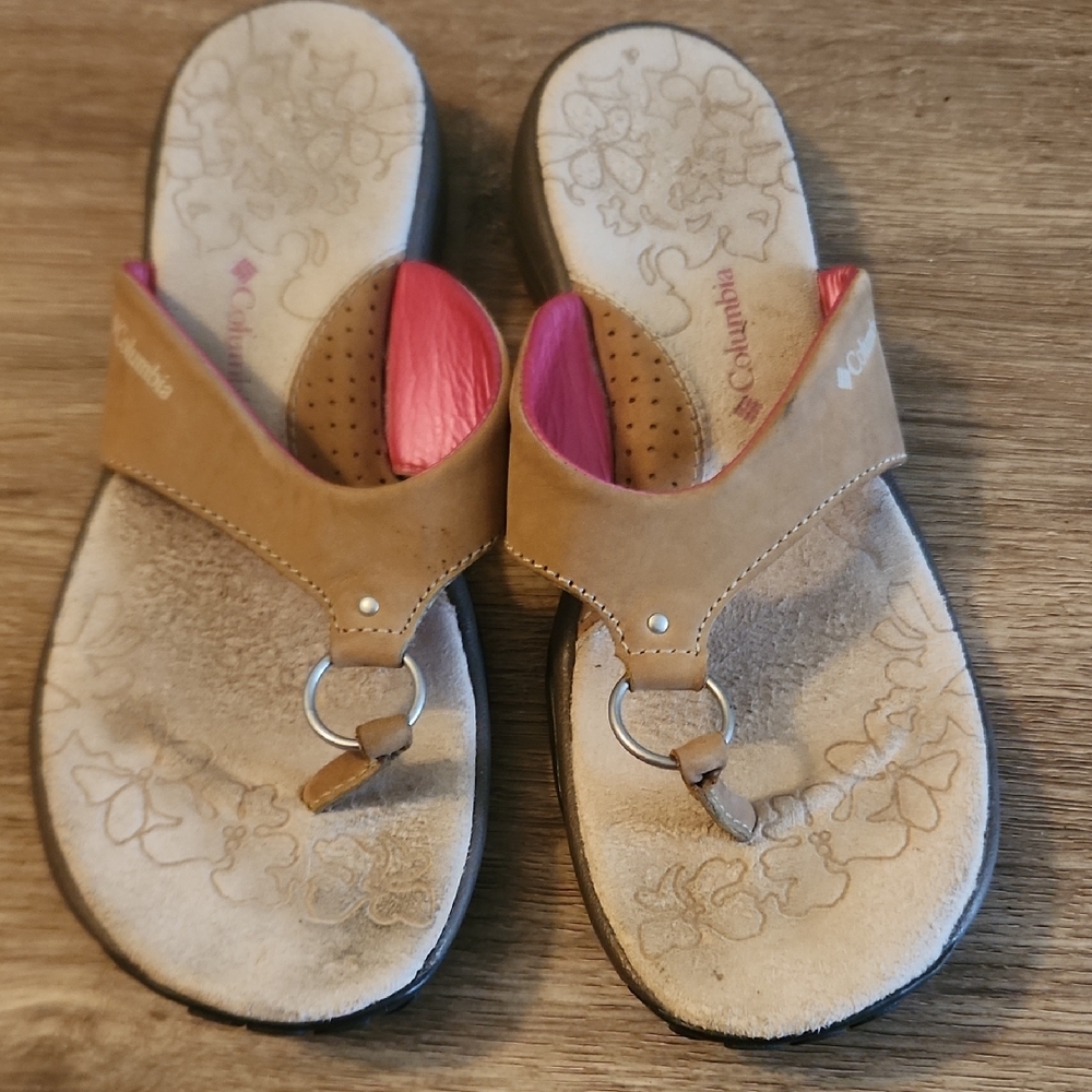 Columbia Tan and Pink Slip-On Sandals